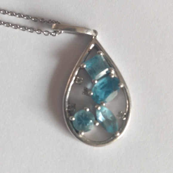 Solid Sterling Silver Turquoise and Crystal Pendant - Picture 4 of 9